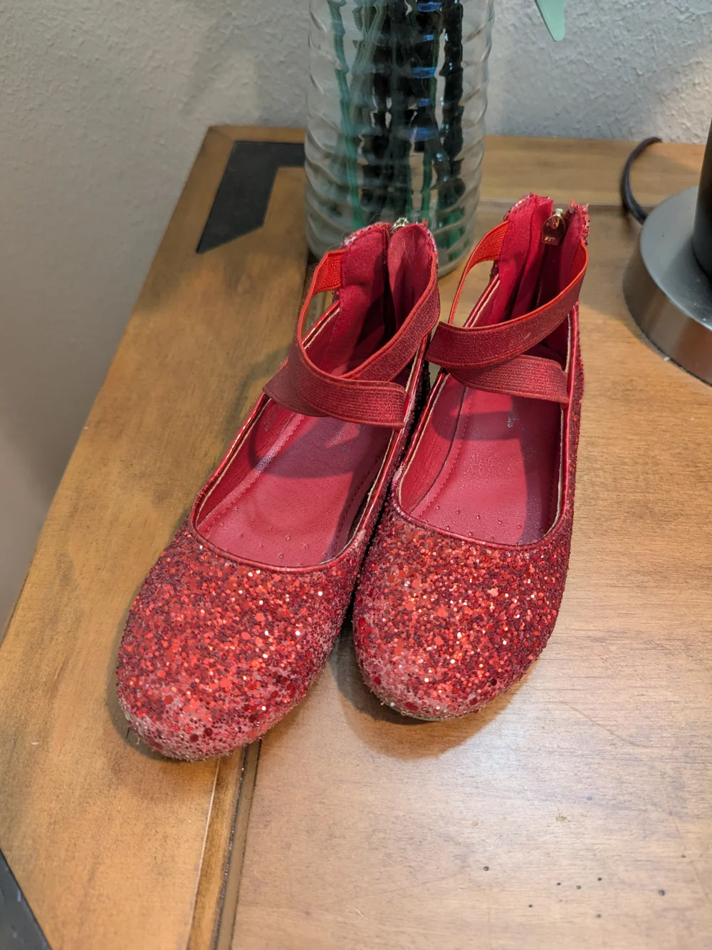 Kids Red Glitter Mary Jane Ballet Flats with Ankle Strap